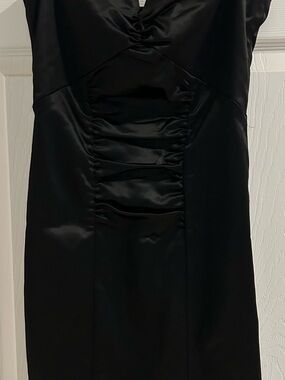 Nicole  Black Satin Ruched Cocktail Dress size 6